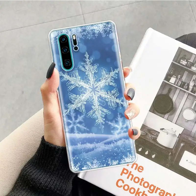 Funda de teléfono de copo de nieve para Huawei, carcasa suave de silicona, invierno, nieve blanca, Navidad, P30, P20, P40, P50, P10, Mate 40, 30, 10, 20 Lite Pro