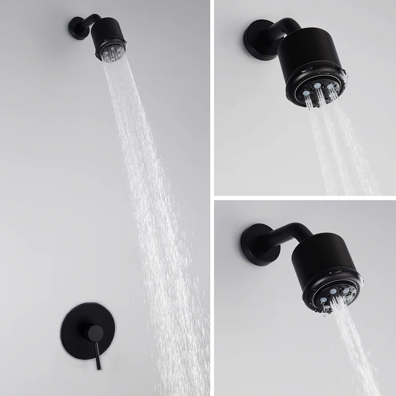 Black Bathroom Shower Set Brass Embedded Monofunctional Round Shower Set Wall Flower Aspersed Simple Shower Set