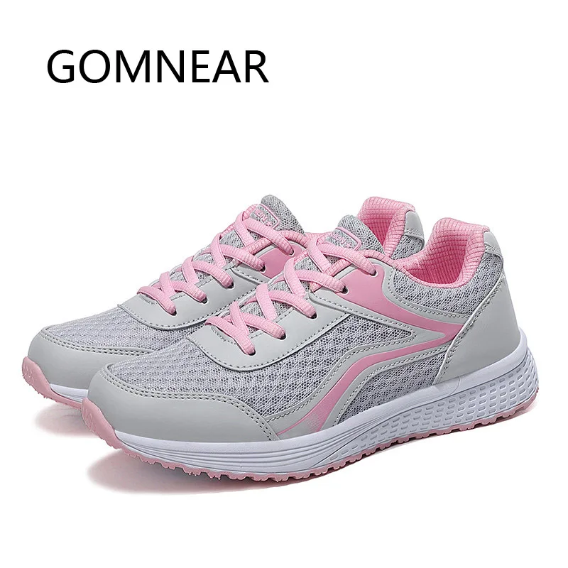 GOMNEAR Women Summer Casual Shoes Flat Breathable Walking Mesh Lace Up Sneakers Running Outdoor Shoes Tennis Sport Shoes Female