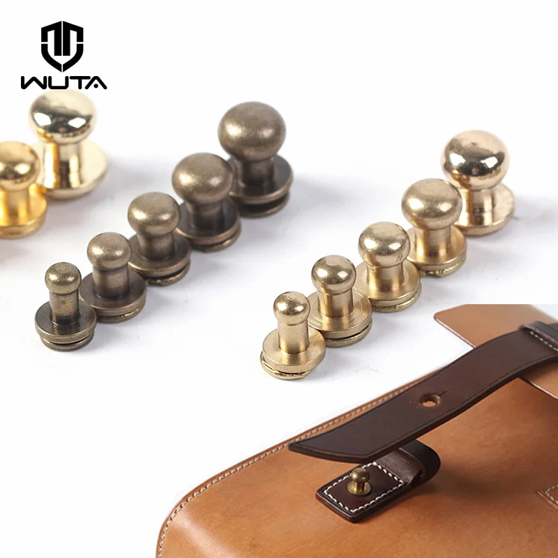 WUTA 10pcs 100% Solid Brass Sam Browne Buttons Chicago Screws Round Head Stud Slotted Screws Nail Rivet DIY Leather Belt Repairs