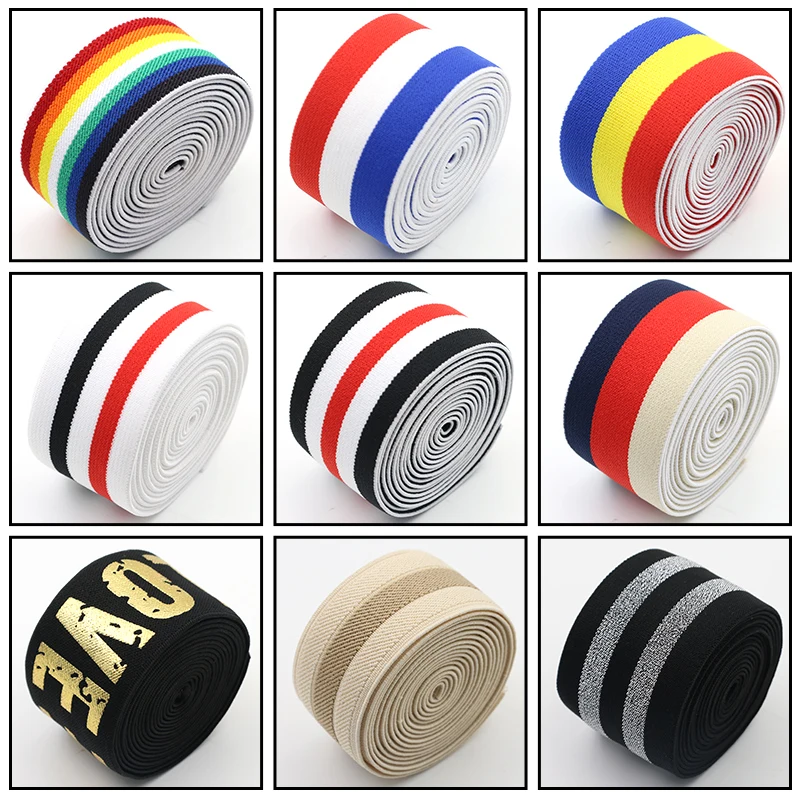 4cm Rainbow Color Striped Elastic Bands 40mm Nylon Colorful Elastic Band Webbing Waistband Stretchy Tape Clothing Accessories 1M