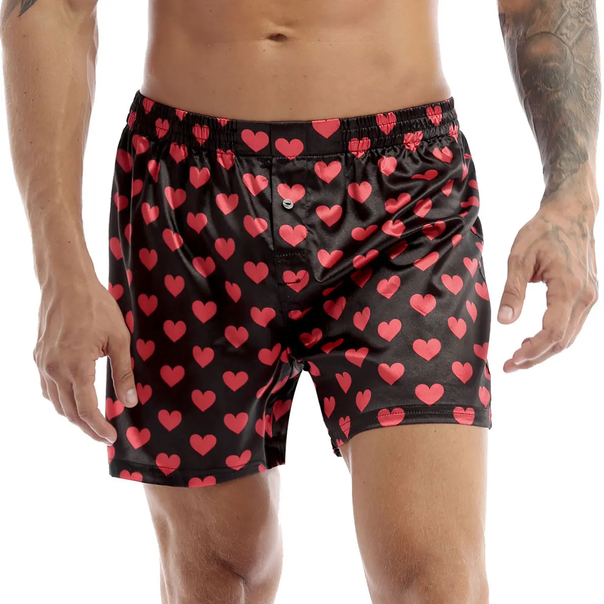 YiZYiF Men Sexy Love Heart Print Classic Soft Boxer Shorts Gay Casual Shorts Loose Lounge Short Pants