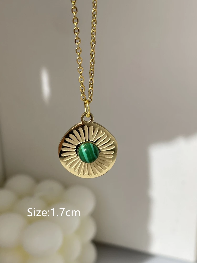 Daisy Natural Stone Hollow Eyes Pendant Water Drop Gold Color Chain Necklace for Women Stainless Steel Jewelry HangZhi 2022 New