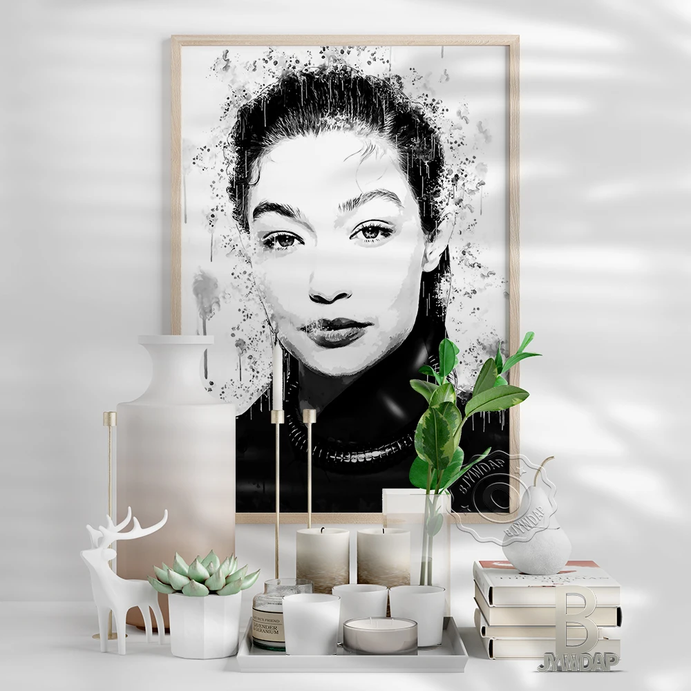 Gigi Hadid Black White Poster, American Model Girl Portrait Watercolour, Minimalism Nordic Style Wall Picture Home Decor Gift