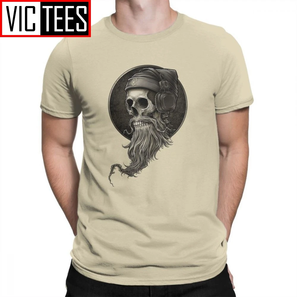 Winya No. 99 Skull Beard Men's T-Shirt Short Sleeve Man's Tees Leisure Crew Neck Beige T Shirt 100% Cotton