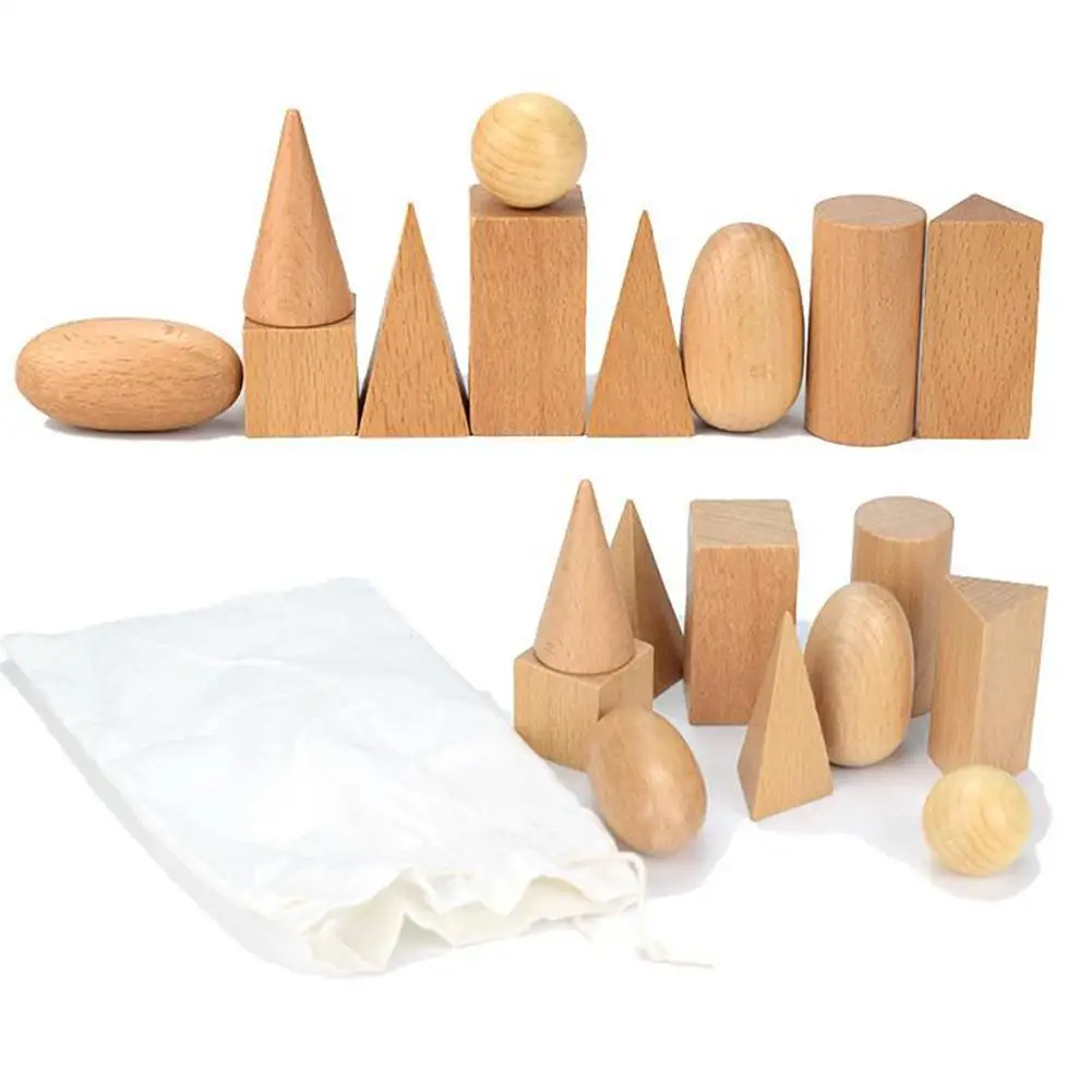 

montessori 10Pcs/Set Wooden 3D Geometric Solids Learning Aids Kids Math Educational Toy Math Toys Resources for School Home Gif