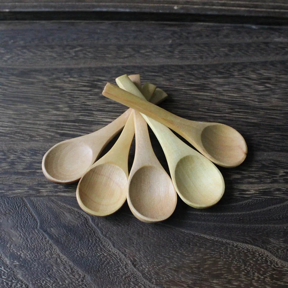 5pcs Handmade Small Wooden Spoon Honey Teaspoon Seasoning Coffee Tea Sugar Salt Mustard Ice Cream Spoons 10cm