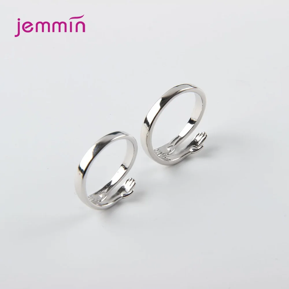 Exquisite 100% 925 Silver  Hugging Hands Rings for Lovers' Engagement Wedding Jewelry Open Finger Rings for Women Femme