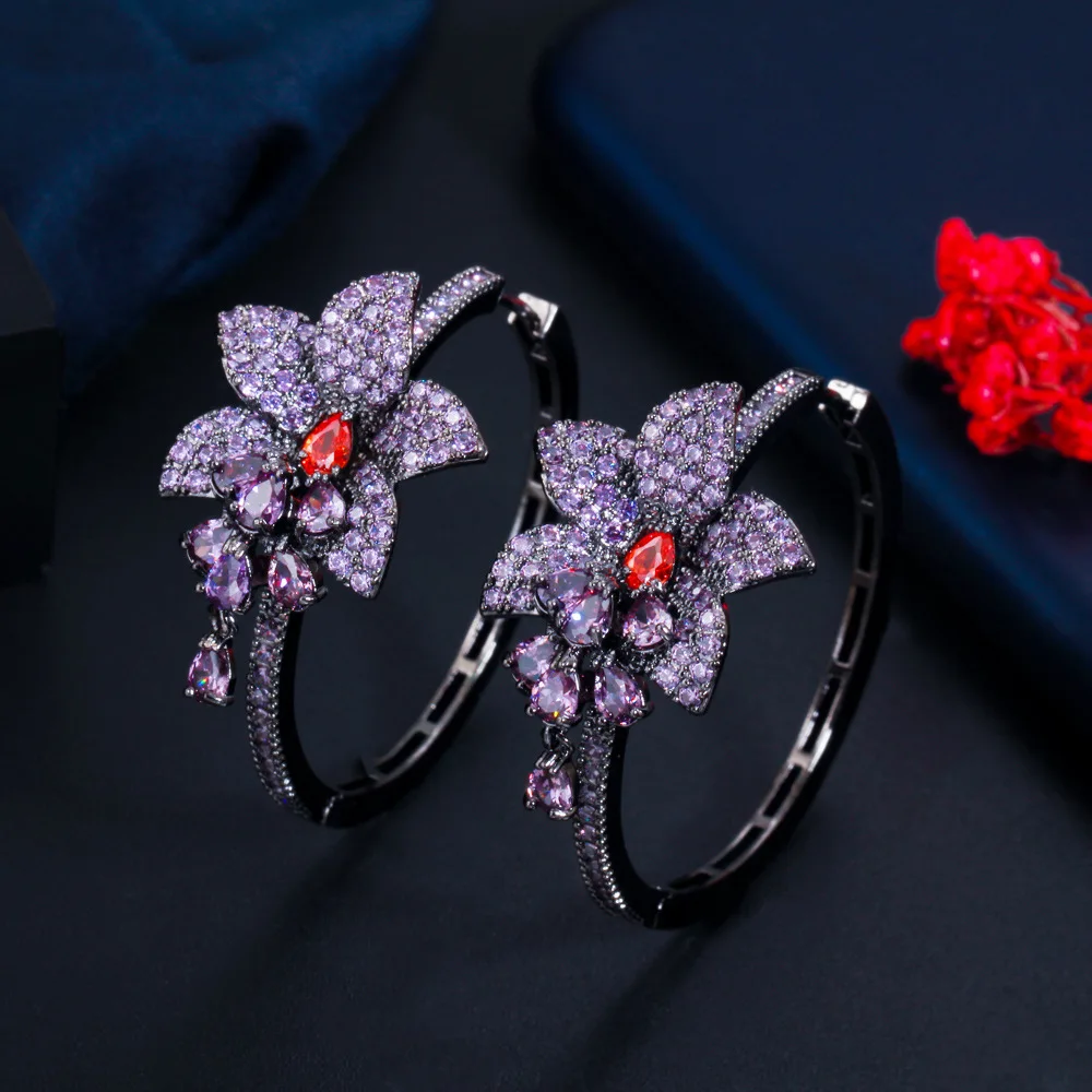 

fashion trendy cz flower Hoop Earrings for women bridal wedding jewelry