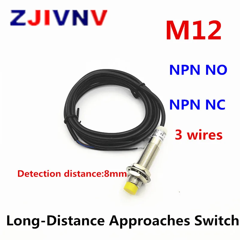 

12mm NPN Non-flush/Flush Cylinder Type Long-Distance Proximity Switch NO/NC 3 Wires Detection Distance 4mm/8mm