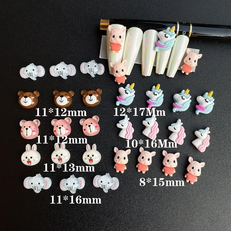 New Cartoon Jewelry Unicorn Pig Bear Pattern 3D Cute Animal Cartoon Japanese Resin Female Daily Nail Decoration Diamond