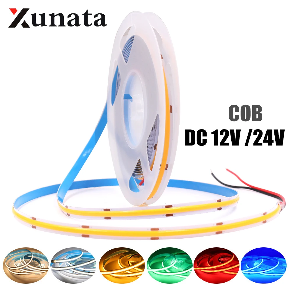 

Ultra Bright COB LED Strip Light DC12V 24V Natural white/red/blue/green FOB Linear Ribbon Flex Tape Dimmable Commercial Light