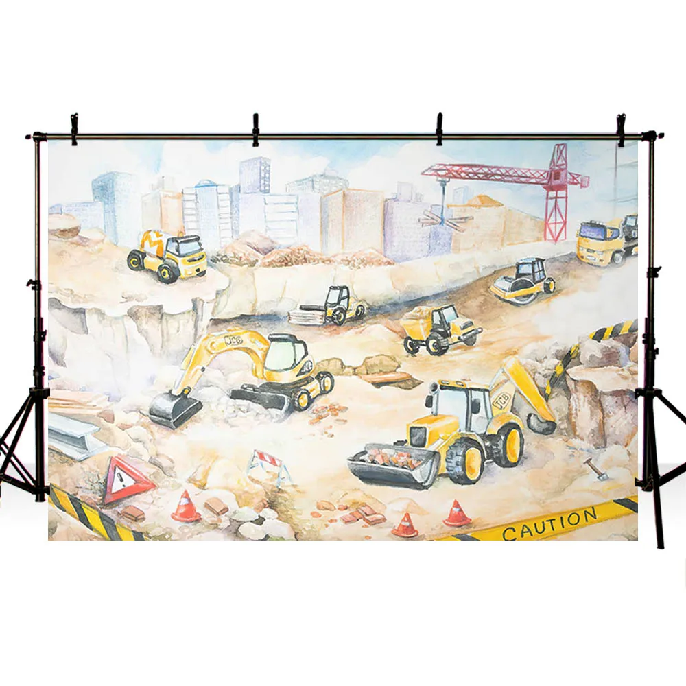 Mehofond Bau Bereich Fotografie Kulissen Vorsicht Bagger Gebäude Junge Geburtstag Kuchen Zerschlagen Foto Hintergrund Photophone