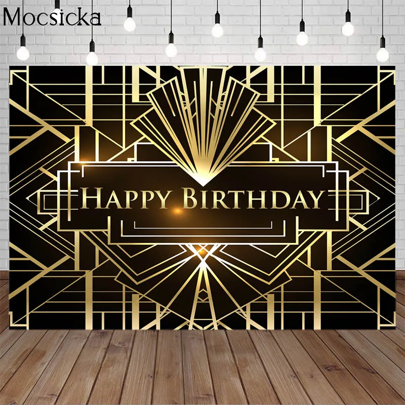 Mocsicka Great Gatsby Theme Birthday Party Photography Backdrop Retro Gold Building Adult Birthday Decor Background Photocall