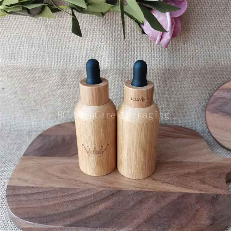 

100pcs/lot 15ml 30ml 50ml Bamboo Shell Essential Oil Dropper Bottle Essence Glass Empty Refillable Bottles LOGO Customized