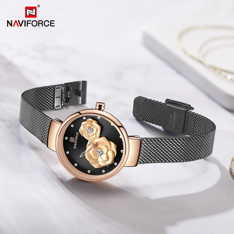 Luxury Brand NAVIFORCE Ladies Watch Fashion Creative 3D Rose Women Business wrist watches waterproof Clock Relogio Feminino 2019