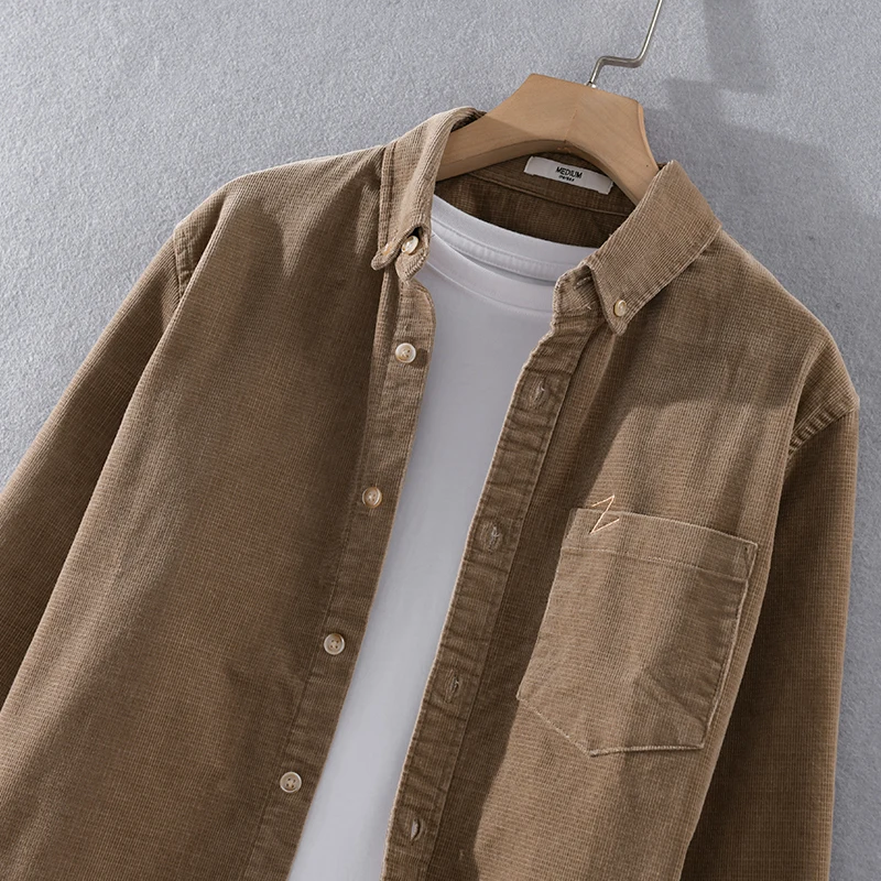 Suehaiwe\'s brand Italy corduroy long sleeved cotton shirt men fashion casual shirts for men comfortable trend shirt mens chemise
