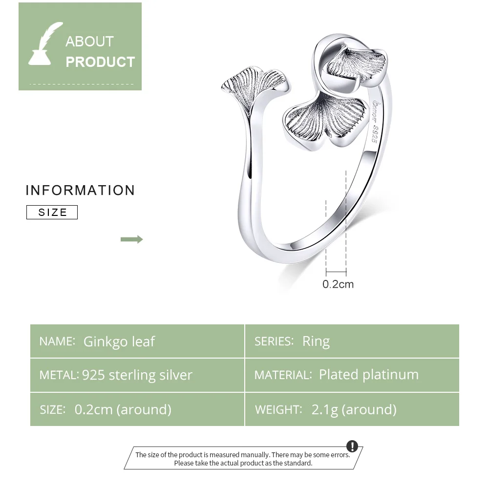 bamoer Silver 925 Design Ginkgo Leaf Finger Rings for Women Vintage Bijoux 925 Sterling Silver Trendy Wedding Jewelry BSR097 5