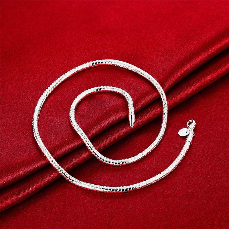 DOTEFFIL 925 Sterling Silver 16/18/20/24/22/24/26/30 Inch 3mm Snake Chain Necklace For Woman Man Wedding Engagement_maomaolike.com