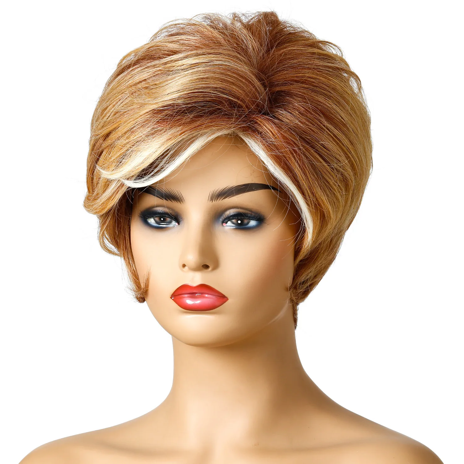 OUCEY Short Wigs Women Straight Wigs For Women Black Brown Blonde Wig Heat Resistant Synthetic Hair Pixie Cut Wig With Bangs