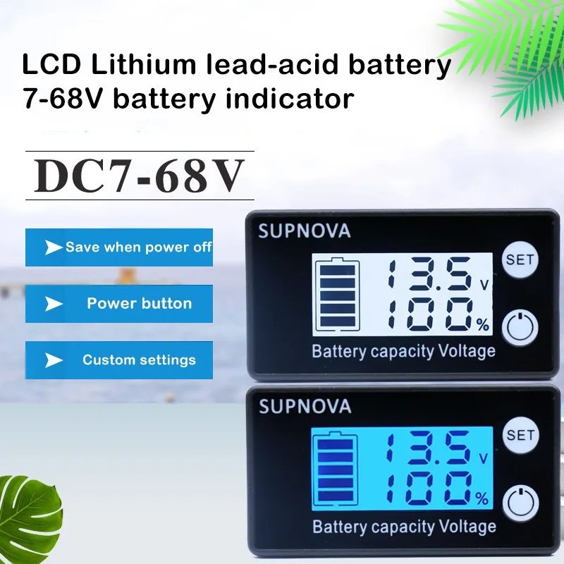 Battery Capacity Voltage Meter Battery Capacity Indicator DC 7-68V Lead-Acid Battery Tester Voltmeter Voltage Gauge