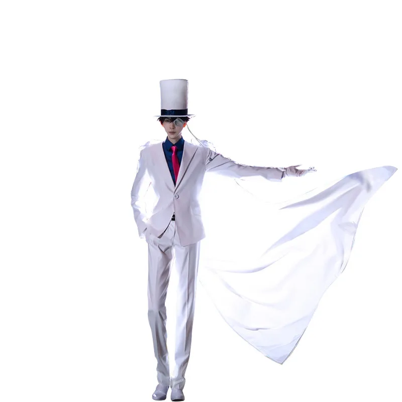 Anime Kid The Phantom Thief Cosplay Kaitou Kiddo Magician Uniform White Cloak Suits Costume Halloween Carnival Suit