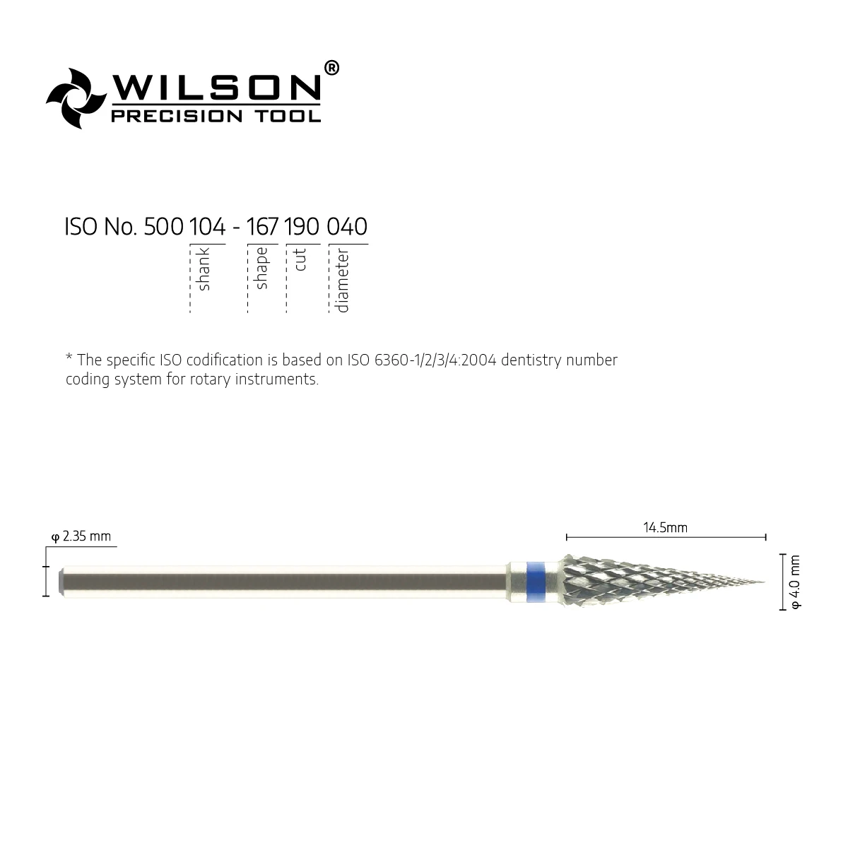 WilsonDental Burs 5000358-ISO 167 190 040 Tungsten Carbide Dental Burs for trimming Plaster/Acrylic/Metal