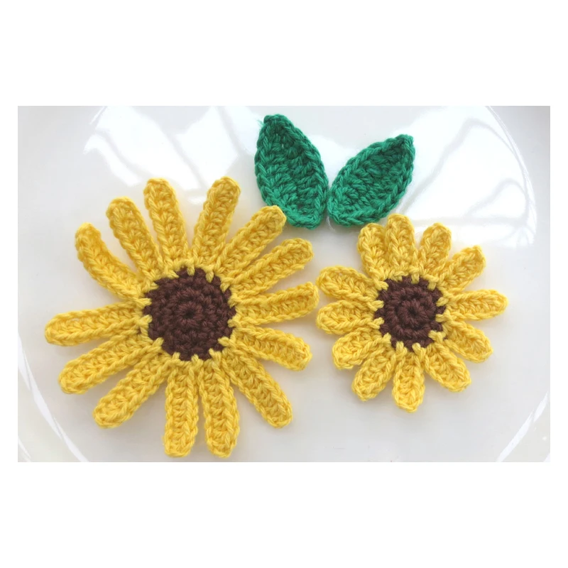 DIY hand-hook Crochet cotton flower applique clothes patch hand crochet small daisies cup mats with a leaf suit 10set/lot