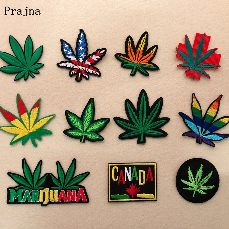 Prajna Fashion Leaf Patches Embroidered Patches For Clothing Cartoon Iron On Patches Stripes Applique Clothing Badges On Jacket