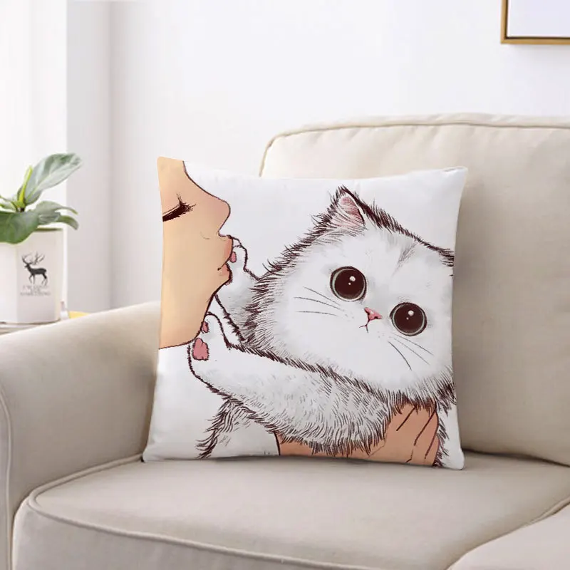 Funny Love Kiss Cute Cat Cushion Cover Cartoon Creative Naughty Cat Pillow Case Cover Home Textile Cat Pillow Covers Pillowcase