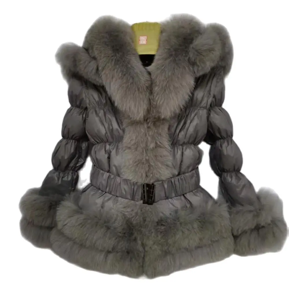 Custom Fox Fur Jacket Ladies And Children Size Puffer Jacket Winter Fluffy Fur Down Coats