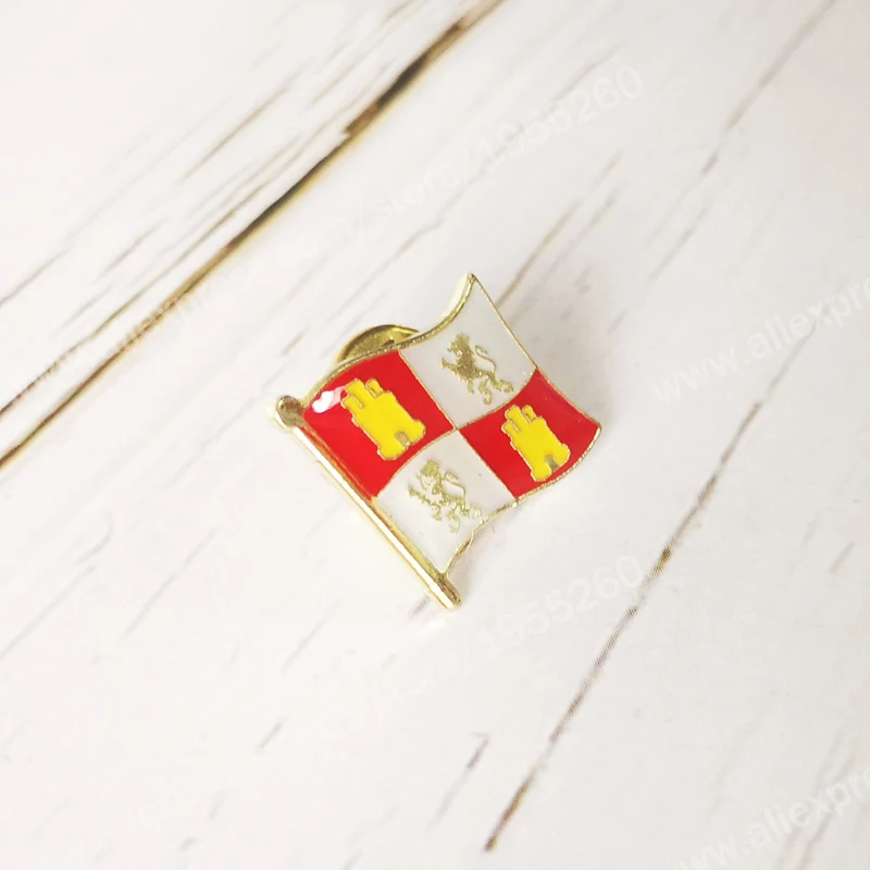 Castile And Leon Flag Lapel Pins Spain Provincial Nationalities Region Brooch Crystal Epoxy  Metal Enamel Badge