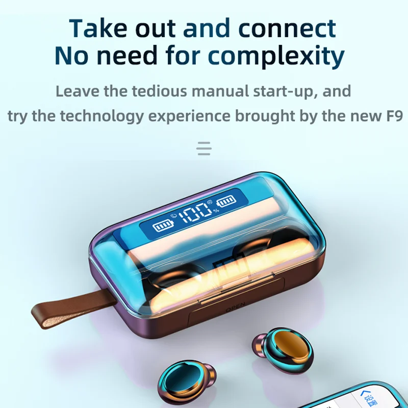 TWS-стереонаушники 09 9D с поддержкой Bluetooth 5,0 и зарядным футляром на 2200 мА · ч