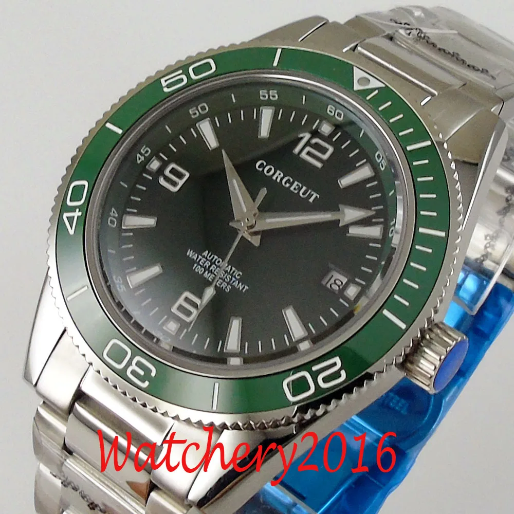 41mm CORGUET Green dial ceramic bezel sapphire glass miyota Automatic mens Watch