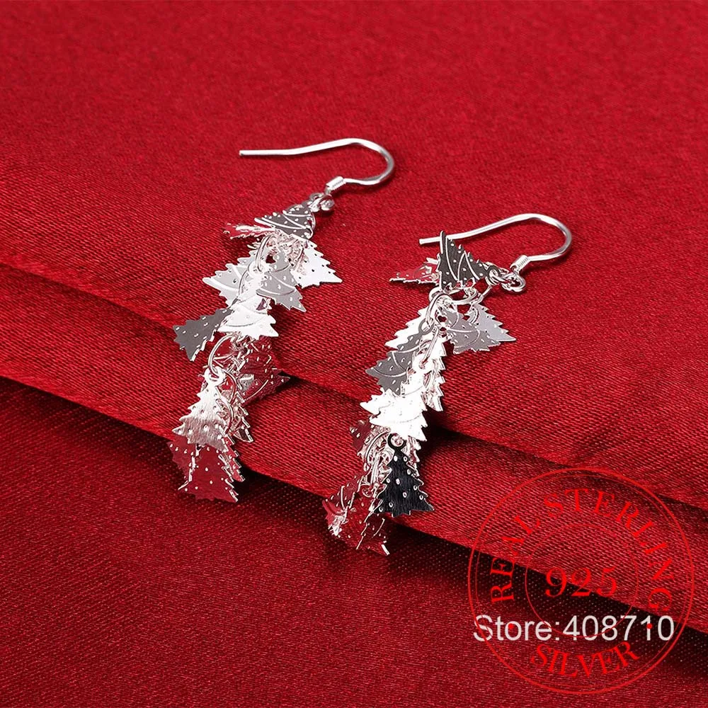 Chirstmas Tree 925 Sterling Silver Drop Earrings Women Hollow Out Tree Pattern Earring Moda Mujer Jewelry 2023 Pendientes