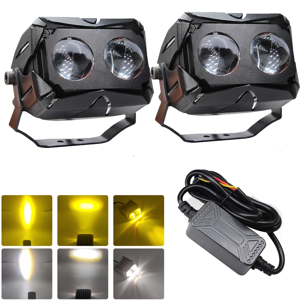 

1Pair Lens Dual Colors Motorcycle Projector LED Work Light Moto Bicycle 6000K Fog Driving Light For SUV Truck ATV Moto Scooters