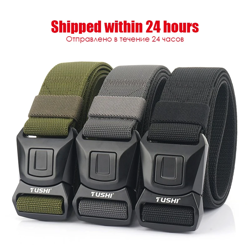 Official Authentic New Elastic Belts For Men Anti-Rust Metal Quick Release Buckle Military Belt Male Tactical Outdoors Waistband