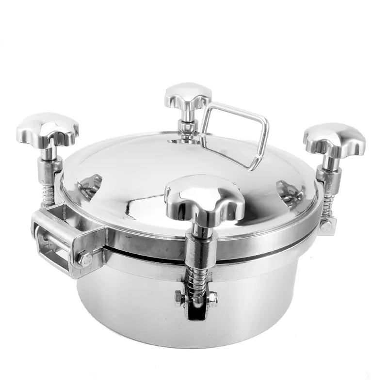 SS304 Sanitary Stainless Steel Round Pressure Manhole Cover 200Mm for Fermentation Tank with Stainless Steel Handle Wheel