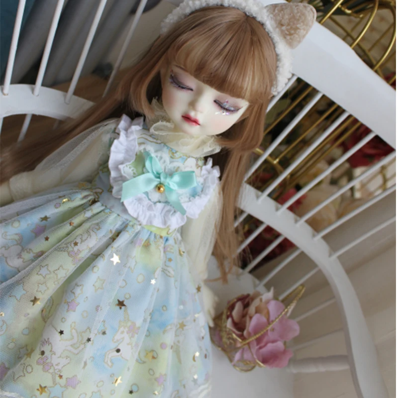 BJD doll dress printed lace dress with stars + hair band for 1/6 1/4 1/3 BJD clothes blyth dress doll accessories doll dress