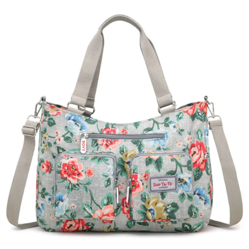 Women\'s Handbag Flower Printing Waterproof Nylon Large Capacity Travel Bags Multi-pockets Single Shoulder Bag Tote Bag Dropship