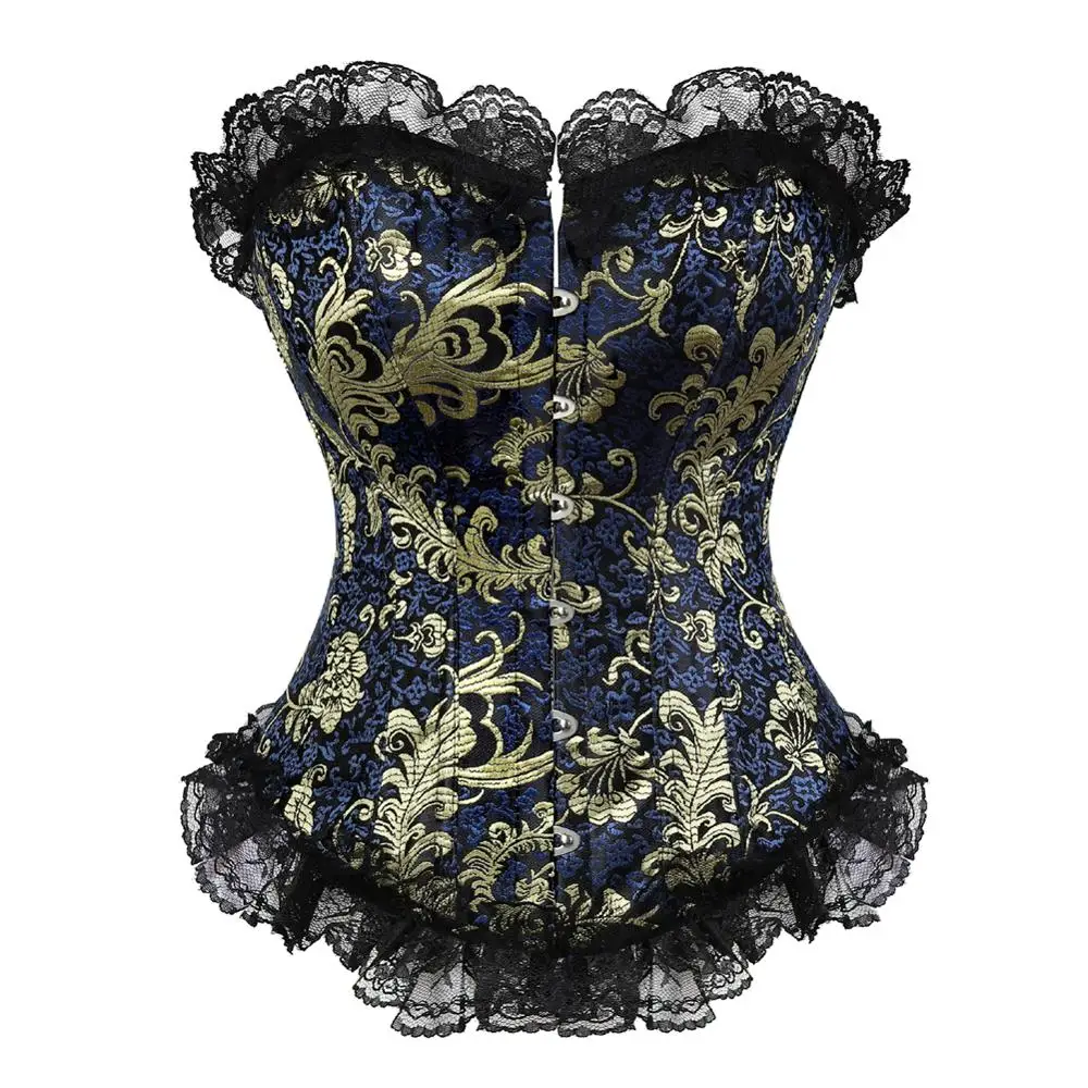 

Sapubonva Corset Top Gothic Pattern Clothing Vintage Corselet Overbust Sexy Lingerie Plus Size Lace Exotic Costume Red Blue