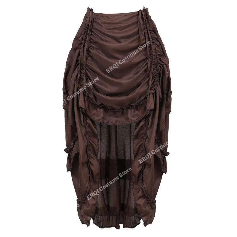 Steampunk Women Dress Gothic Skirt Pleated Pirate Skirt Plus Size Brown High Low Skirt Sexy Corset Long Skirts for Women S-6XL