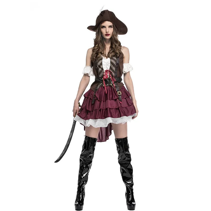 Female Warrior Cosplay Women Halloween Pirates of The Caribbean Costume Carnival Purim Stage Nightclub Bar Role Play Party Dress