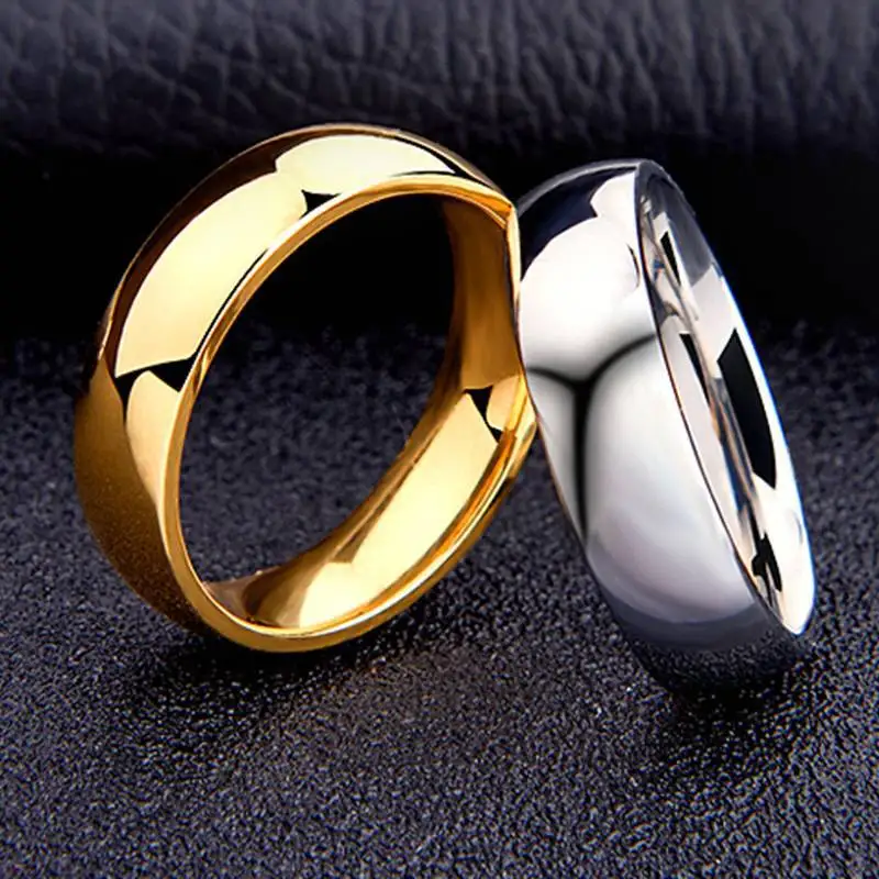 JUCHAO Smooth Stainless Steel Couple Rings Simple 6MM Women Men Jewelry Engagement Gifts