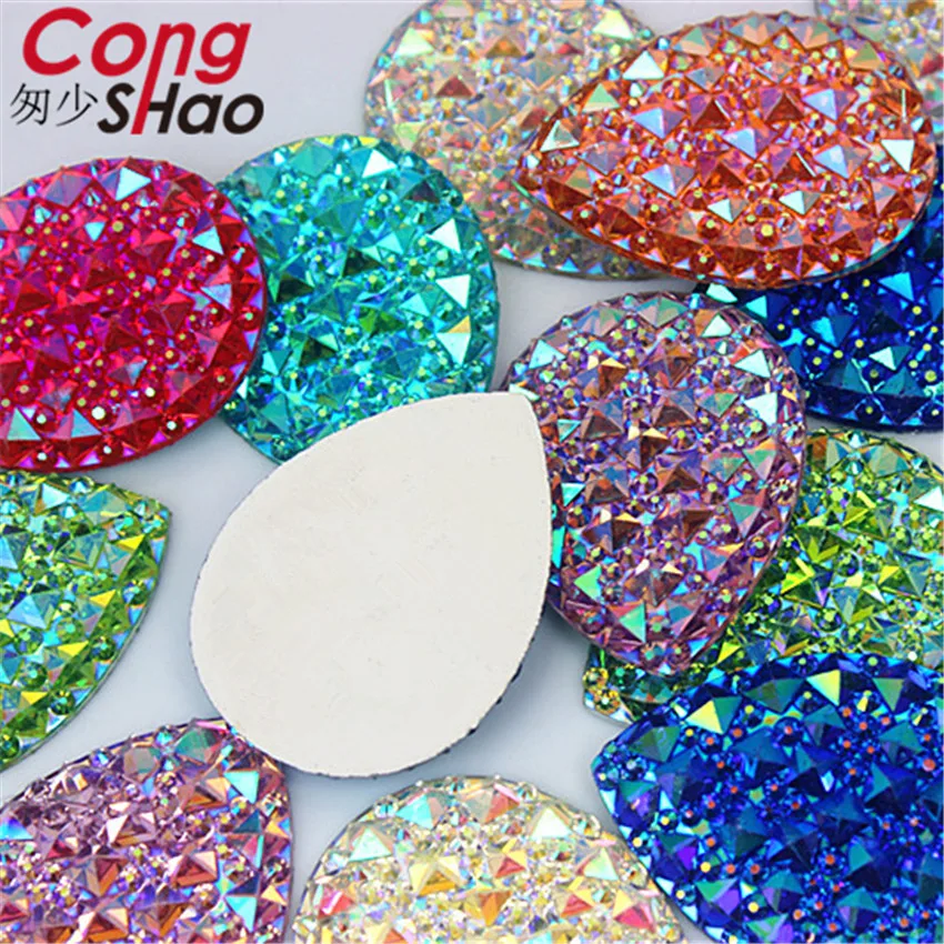 Cong Shao 30Pcs 30*40mm AB Color Drop Shape Resin Rhinestones Appliqu Flatback Crystal Stones DIY Costume Accessories CS523