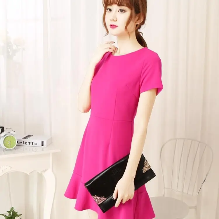 Women Party Dress O-Neck Elegant Short Dress Ruffles Summer Autumn Office Daily Sheath Dress YYB-s1548