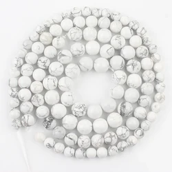Wholesale Natural White Howlite Turquoises Stone Round Loose Minerals Beads For Jewelry Making DIY Bracelet 4 6 8 10 12mm 15''