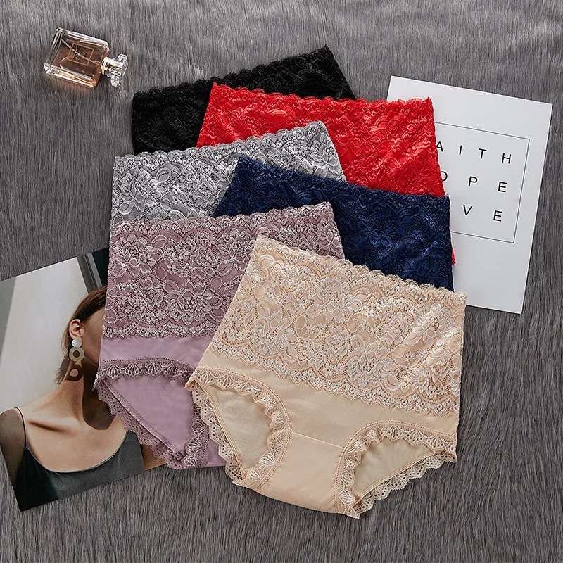 Bragas de encaje de cintura alta para mujer, bragas adelgazantes sin costuras, Control de barriga, lencería Sexy moldeadora de talla grande, bragas