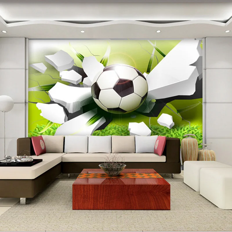 3D futebol estereoscópico quebrado papel de parede, mural personalizado, foto moderna, sala de estar, sofá, TV fundo, parede, Home Decor, cartaz