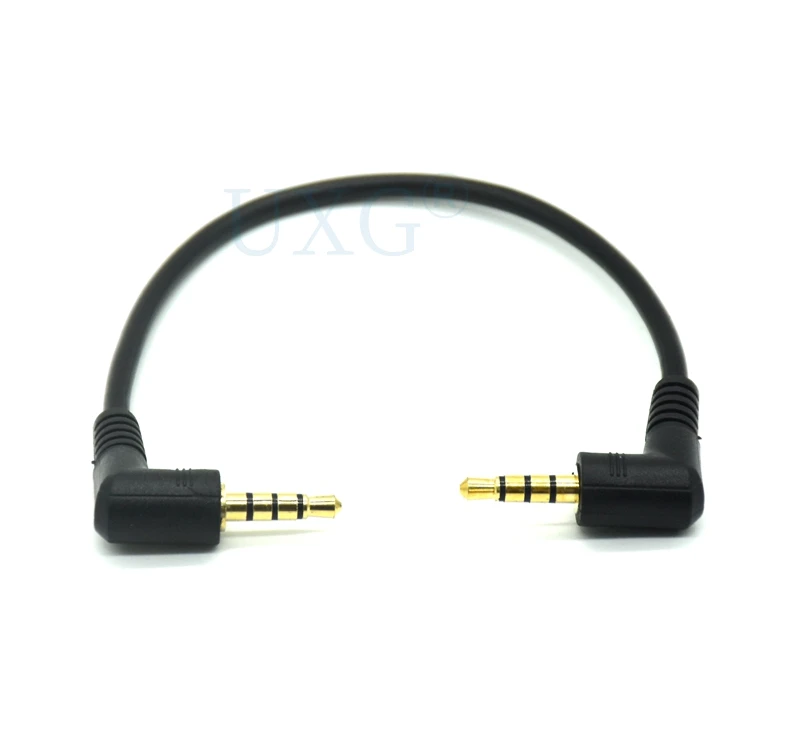 Universal Ipod Aux 4 Pole Right Angle 3.5mm Male To Male Ipod Aux Car Audio Aux 3.5mm Stereo Cable 20cm